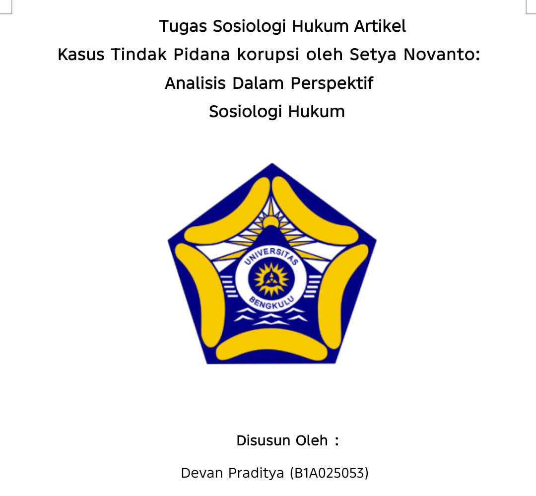 Kasus Tindak Pidana Korupsi e-KTP oleh Setya Novanto: Tinjauan dalam Perspektif Sosiologi Hukum